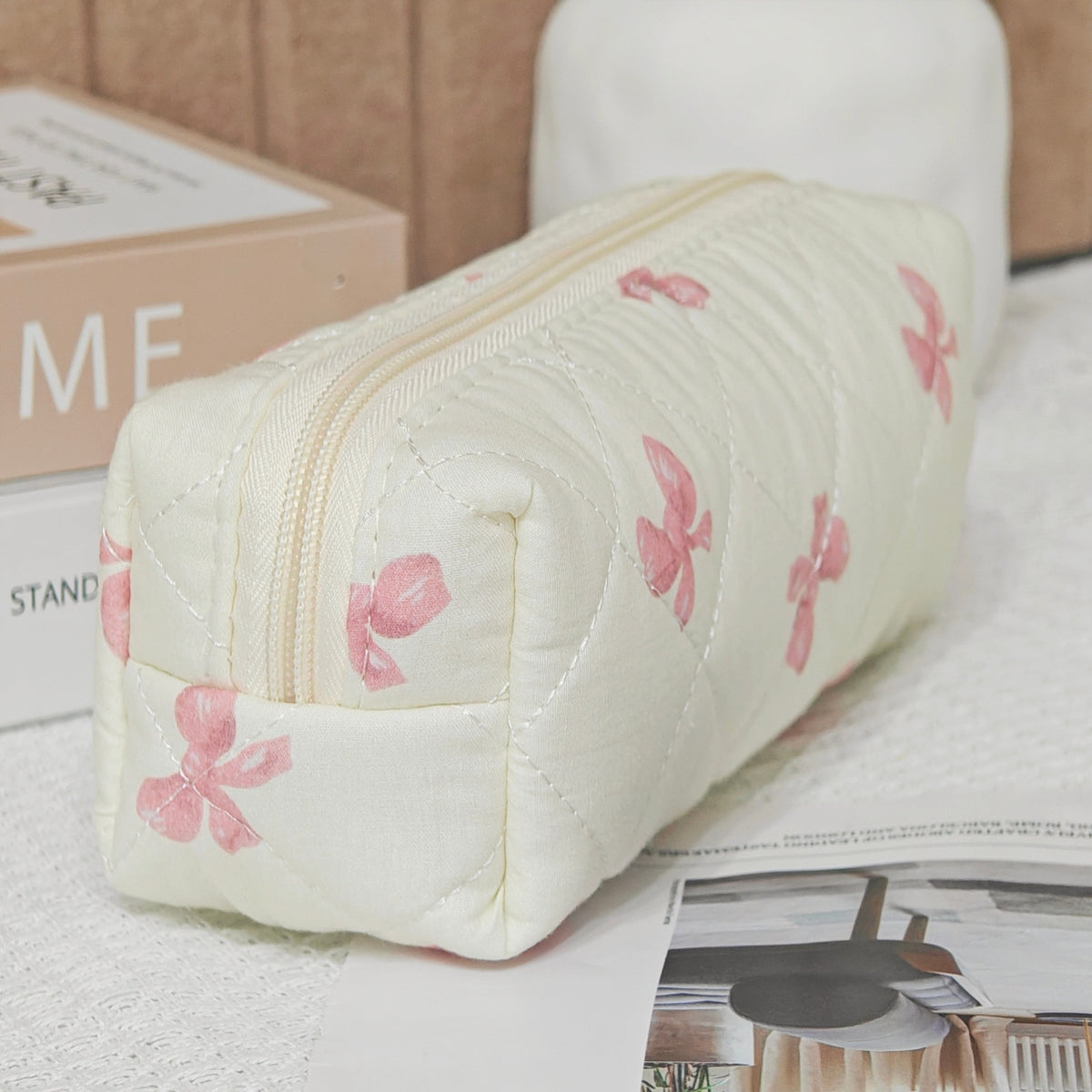 Wind Large Capacity Fabric Bow Printing Buggy Minority Simple Stationery Bags