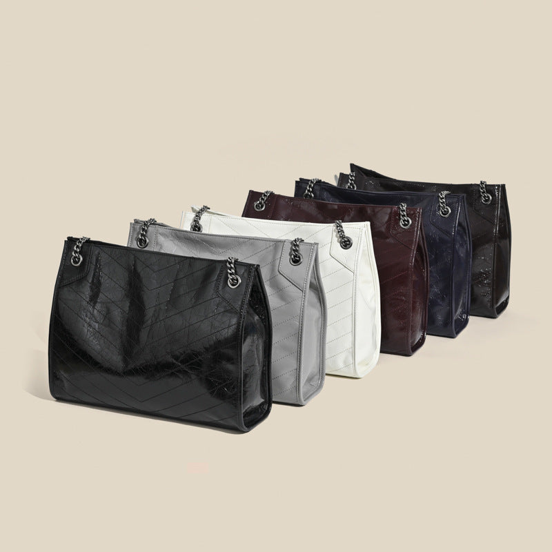 Women's First Layer Cowhide Diamond Pattern Chain Women's Shoulder Bag