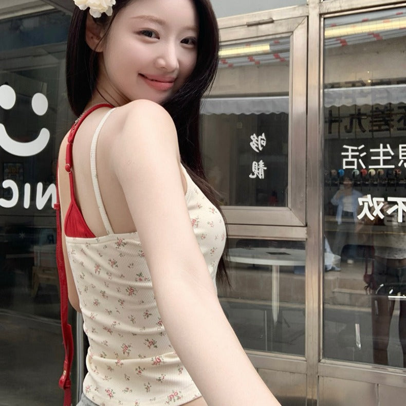 Floral Strap Vest Outer Wear Summer Hot With Bras