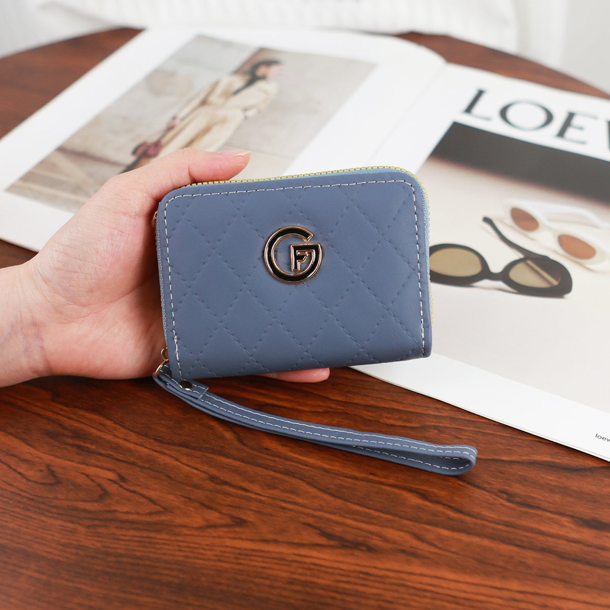 Short Female Rhombus Simple Solid Color Multiple Slots Ladies Wallet