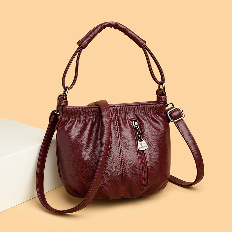 Fashion Minority Design Pleated Simple Solid Color Korean Style Women's Messenger Bag
