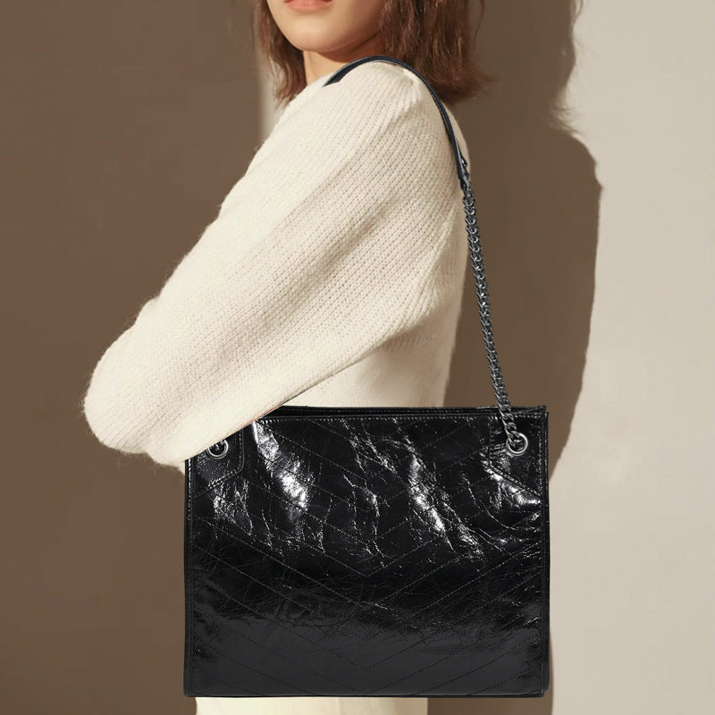 Women's First Layer Cowhide Diamond Pattern Chain Women's Shoulder Bag