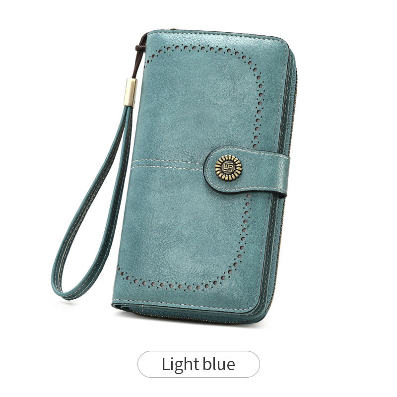 Leather Goods Lady Long Retro Large Capacity Folding Zipper Ladies Wallet