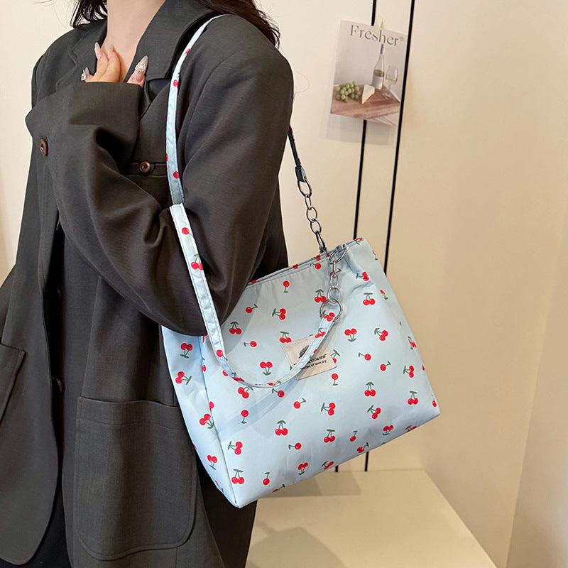 Women's Fresh Cherry Print Springtide Flow Large Capacity Western Style Women's Shoulder Bag