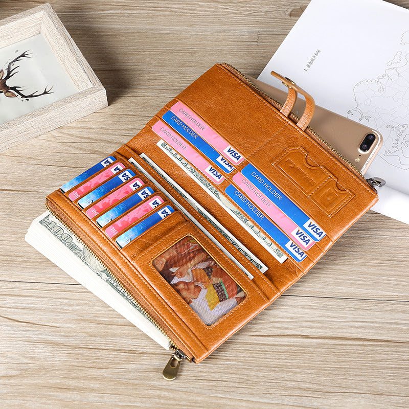 Women's & Men's Leather And Long Shielded Swiping Genuine Men's Wallets