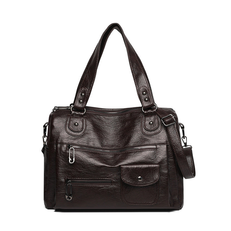 Versatile Retro Large Capacity Soft Leather Simple Business Handbags