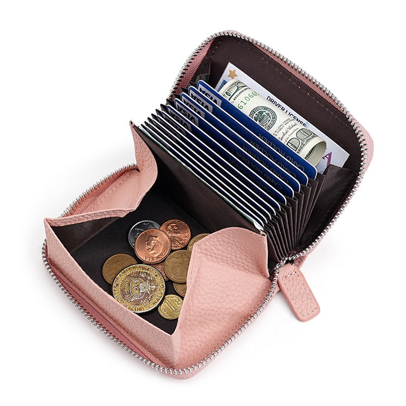 Swiping Genuine Leather Multifunctional Zipper First Layer Organ Card Holder