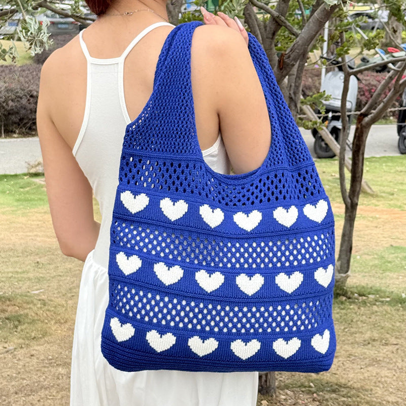 Women's Heart Shape Knitted Simple Style Large Capacity Bags
