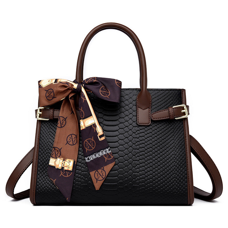 Women's Leather Snakeskin Pattern Contrast Color Female Handbags