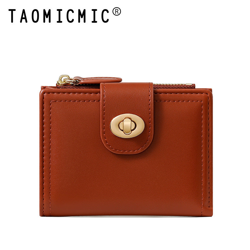 Women's Simple Short Two Fold Zipper Credentials Ladies Wallets