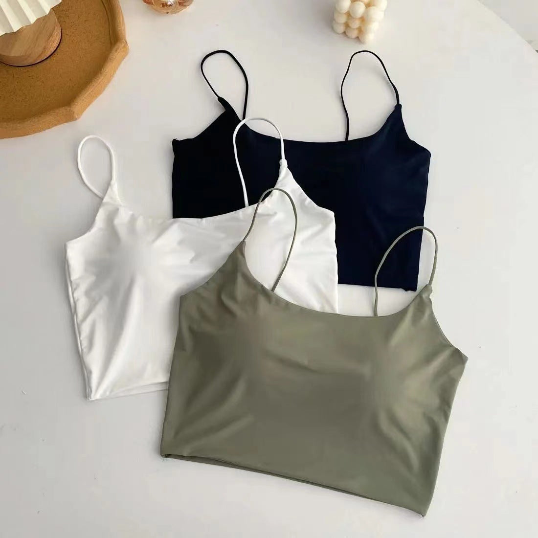 Women's Summer Silk Ice Camisole Top With Chest Pad Integrated Tanks Camis