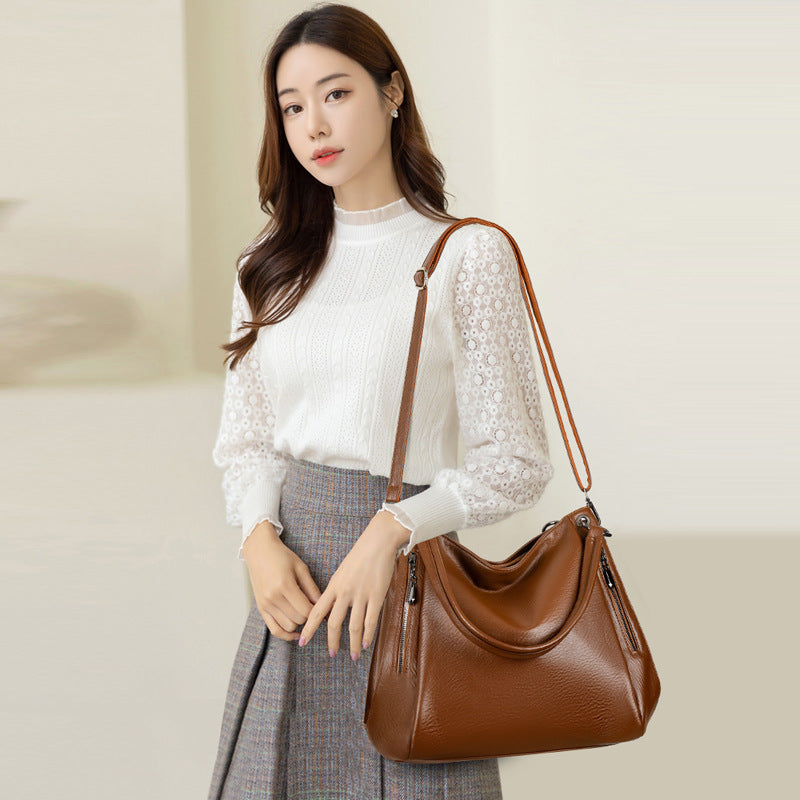 Women's Soft Leather Textured Vintage Large Capacity Women's Shoulder Bag
