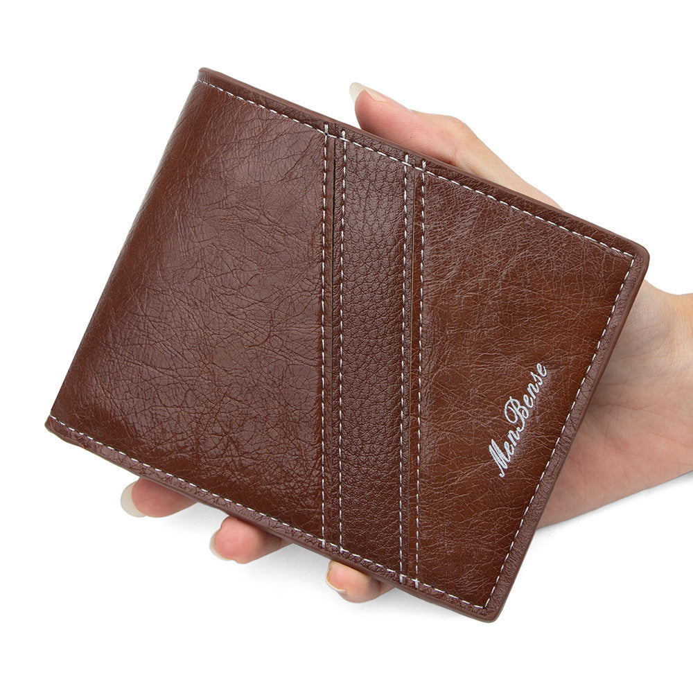 Men's Short Simple Business Leather Patchwork Zipper Men's Wallet