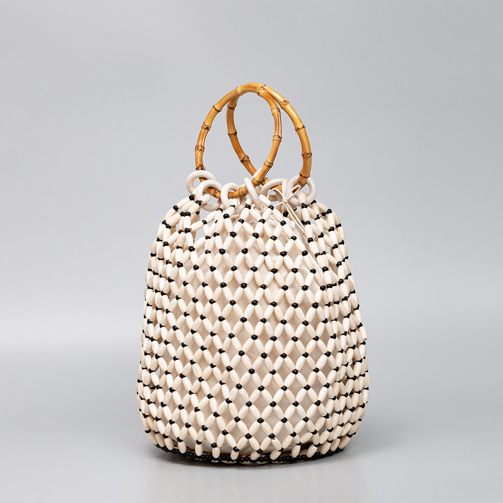 Women's Large Capacity With Wooden Beads Decoration Seaside Bucket Bags