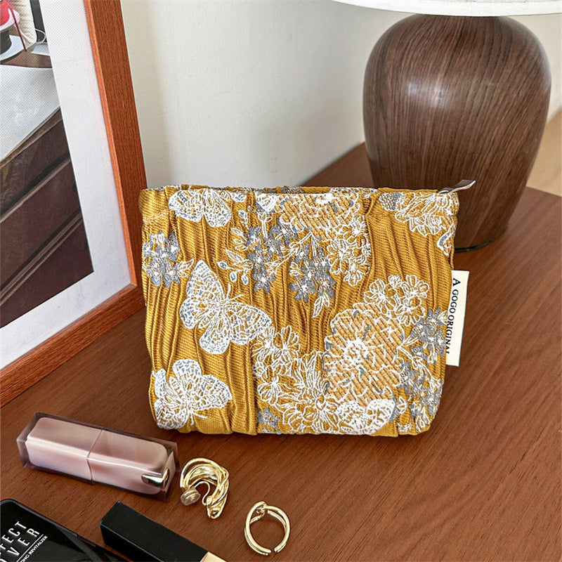 Butterfly Three-dimensional Relief Pleated Print Portable Makeup Bag