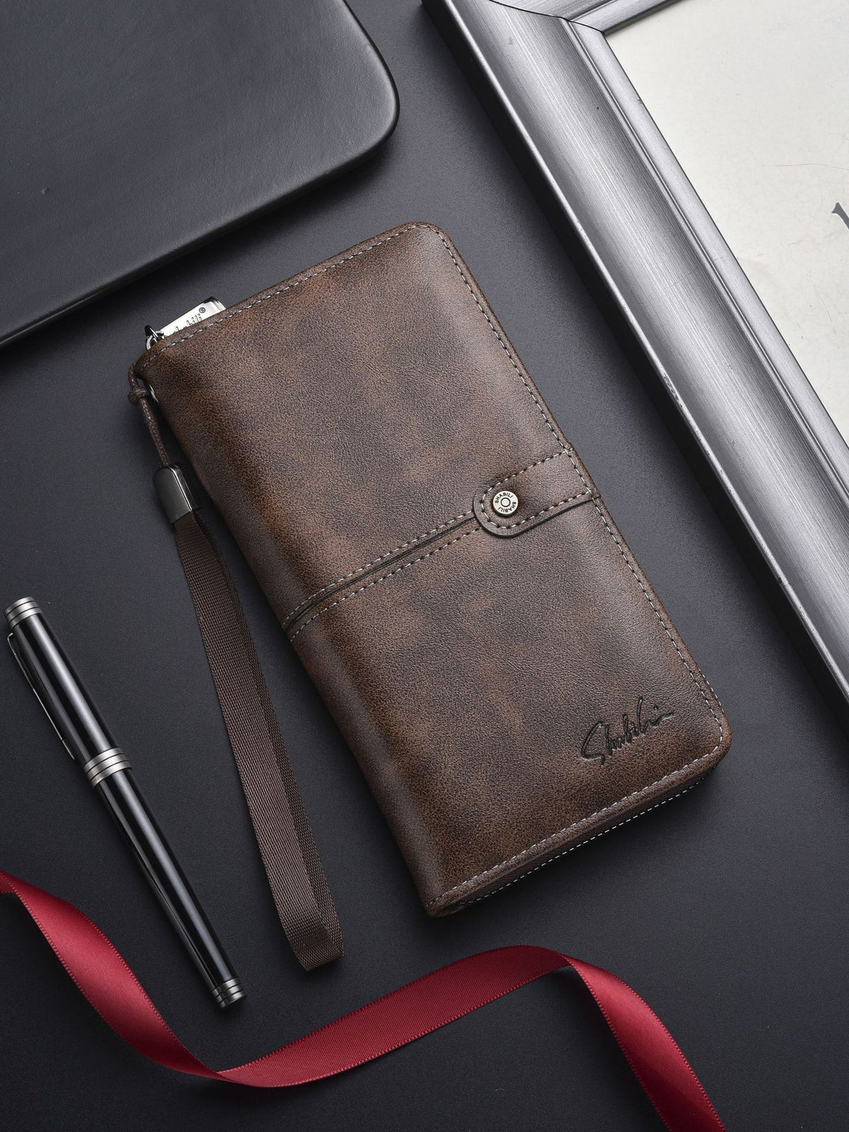 Men's Long Leather Vintage Male Portable Cell Phone Bags