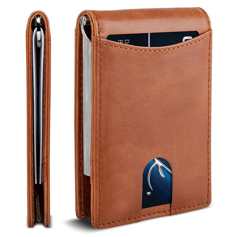 Men's Solid Color Certificate Beauty Gold Clip Business Genuine Men's Wallet