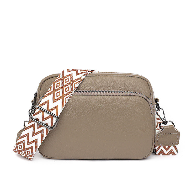 Women's Layer Cowhide Genuine Leather Woven Wide Women's Messenger Bag