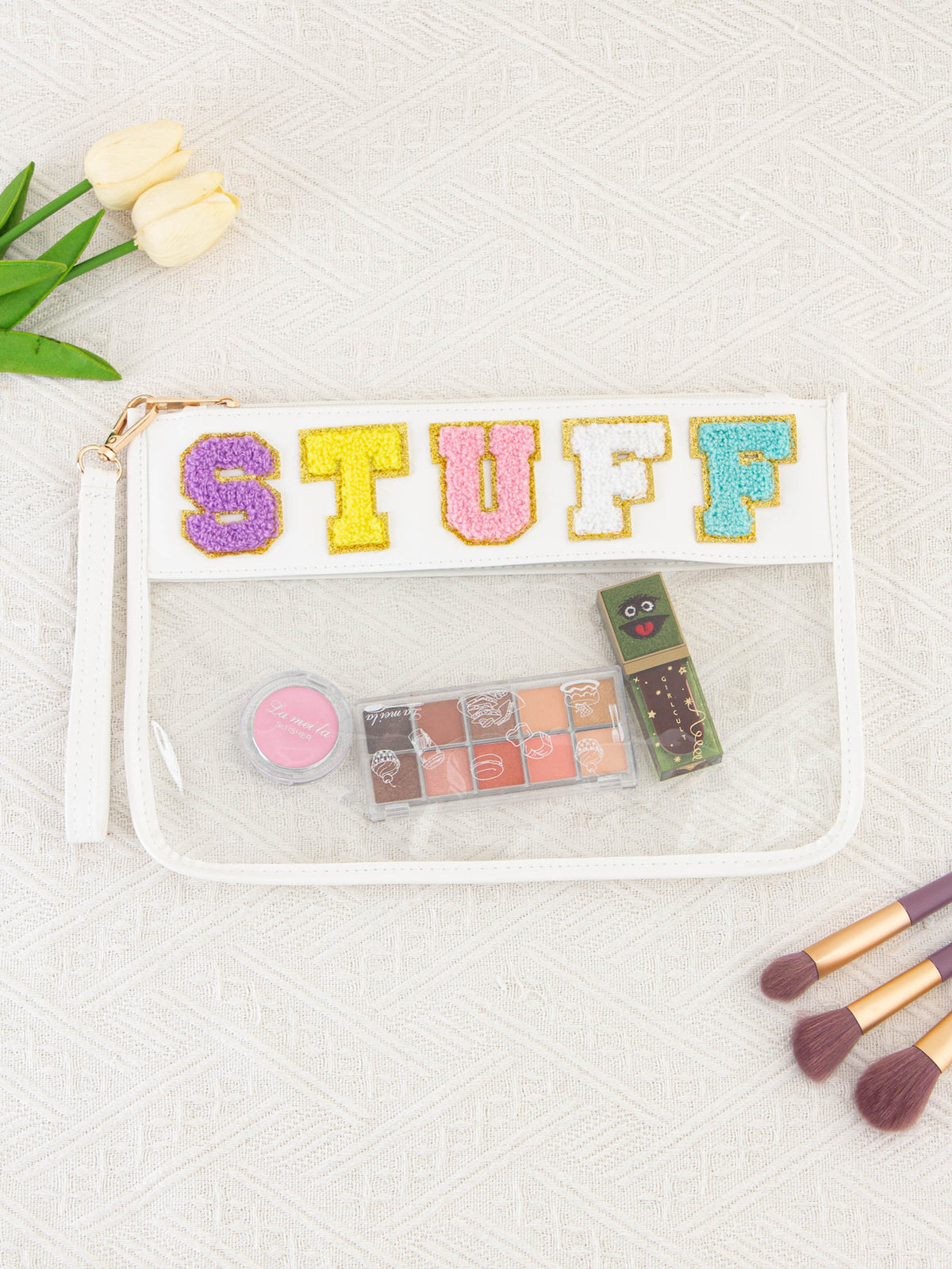 Storage Transparent Zipper Embroidery Lettered Make-up Makeup Bag