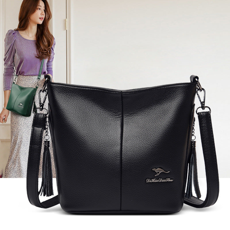 Women's Leather Large Capacity Fashion Mom Cross Bucket Bags