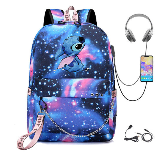 Star Stitch Pattern Iron Chain Ribbon Backpacks