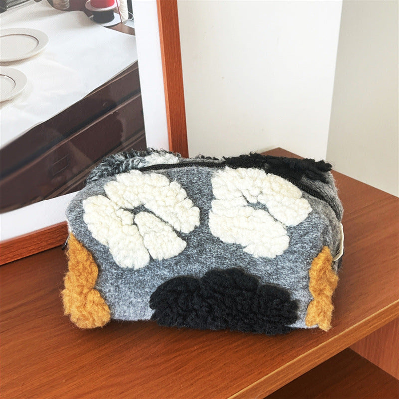 Woolen Big Flower Zipper Storage Business Trip Bags