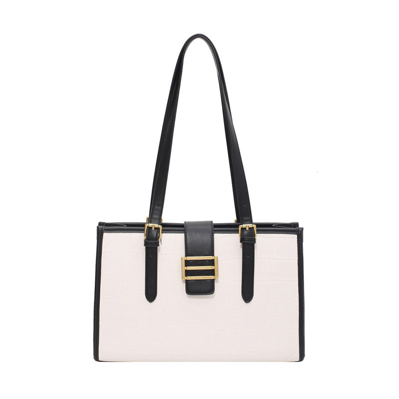 Autumn French Style Large Capacity Female Niche Stone Pattern Fashionable Women's Shoulder Bag