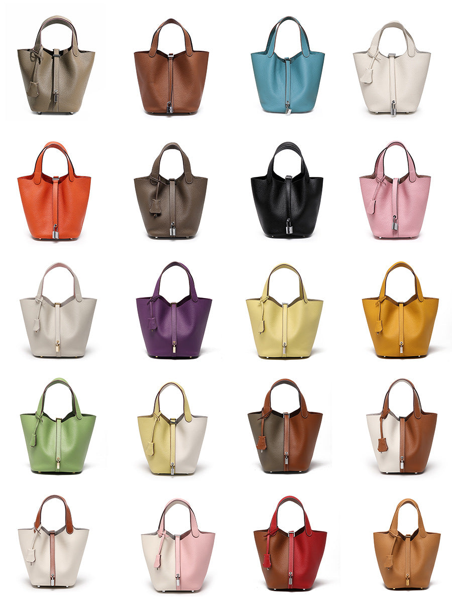 Women's Cowhide Niche Basket Leather Large Capacity Handbags