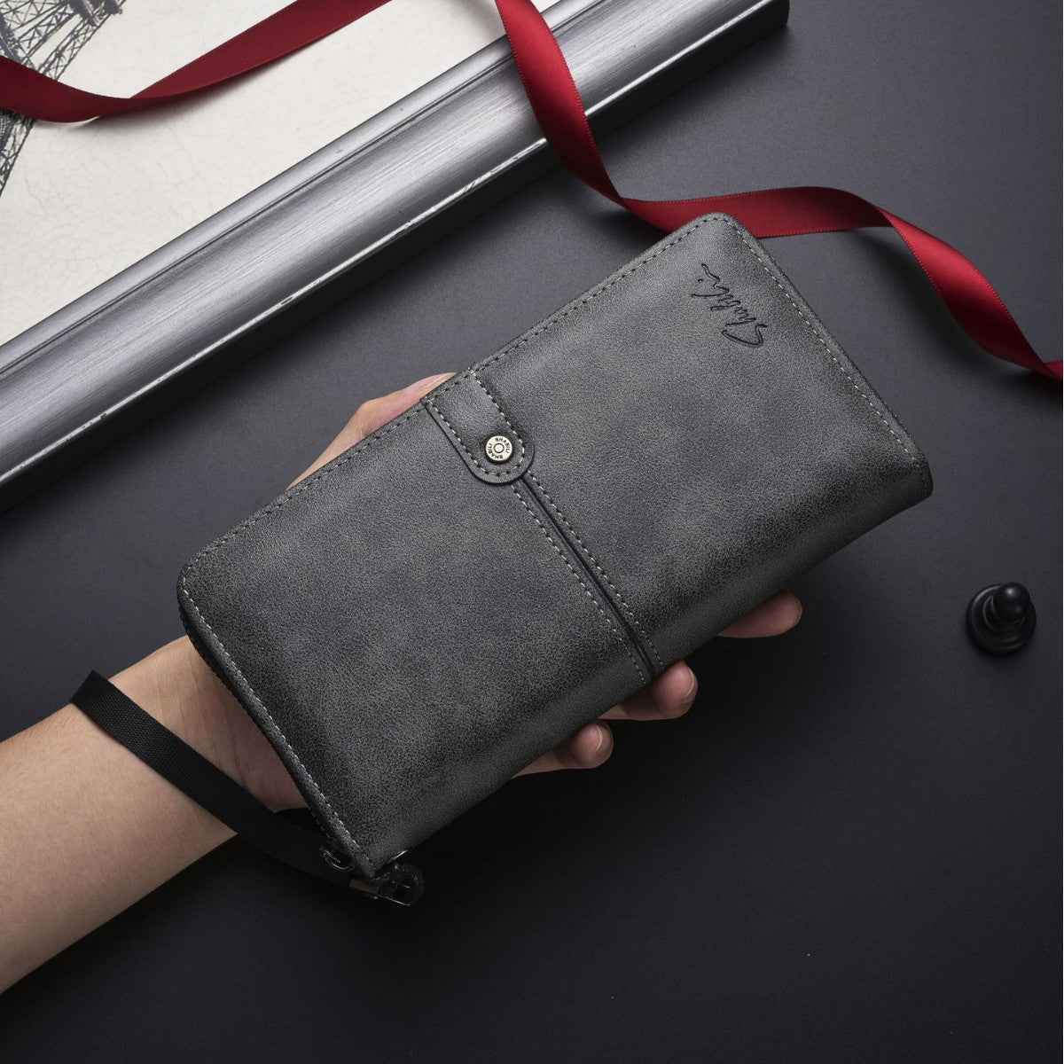 Men's Long Leather Vintage Portable Versatile Mobile Phone Bags