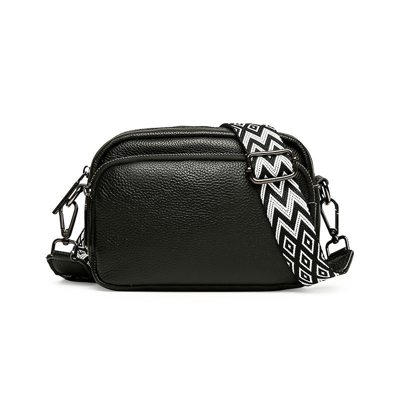 Women's Layer Cowhide Genuine Leather Woven Wide Women's Messenger Bag