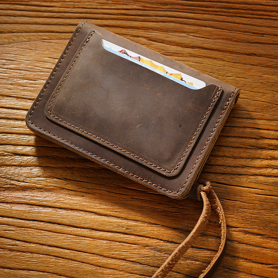 Simple Handmade Genuine Leather Short Vintage Crazy Card Holder