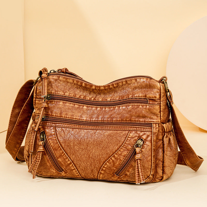 Women's Fashion Soft Leather Large Capacity Multilayer Women's Messenger Bag