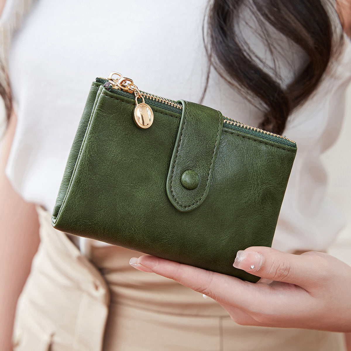 Women's Simple Trifold Double Zipper Short Ladies Wallet