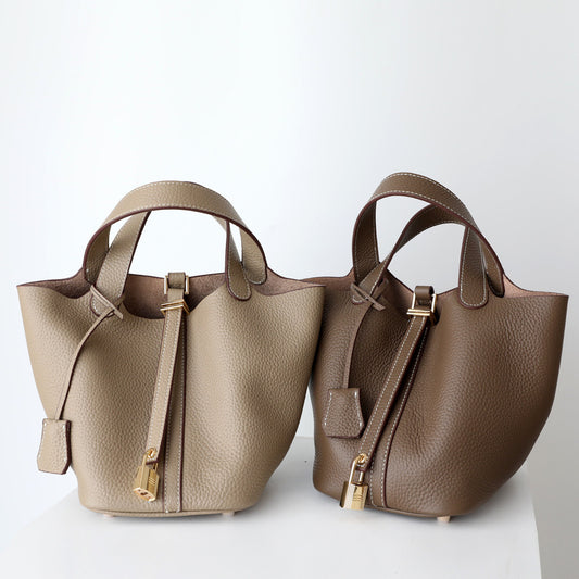 Women's Vegetable Basket Genuine Leather Commuter Lychee Pattern Handbags