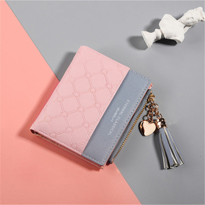 Women's Korean Style Short Stitching Contrast Color Tassel Ladies Wallets