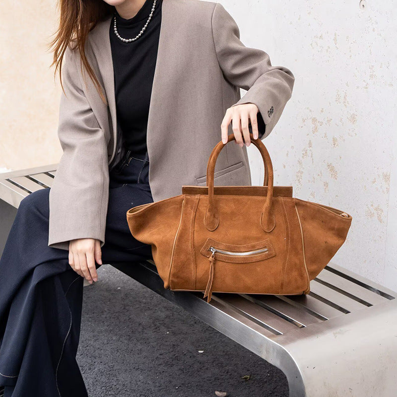 Women's Genuine Leather Smiling Face Frosted Cowhide Large Capacity Totes Commuter Women's Messenger Bag