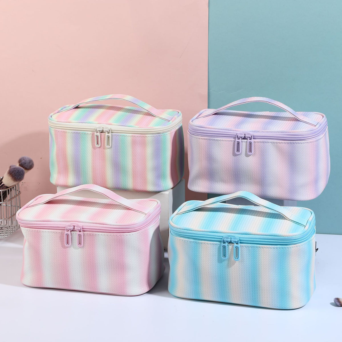 Transparent Striped Rainbow Portable Storage Wash Bags