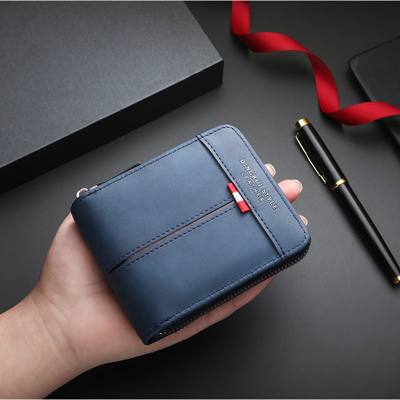 Men's Short Horizontal Zipper Vintage Cubic Men's Wallet