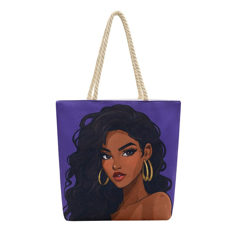 Woman Printing Aesthetic Hemp Rope Hand Women's Shoulder Bag