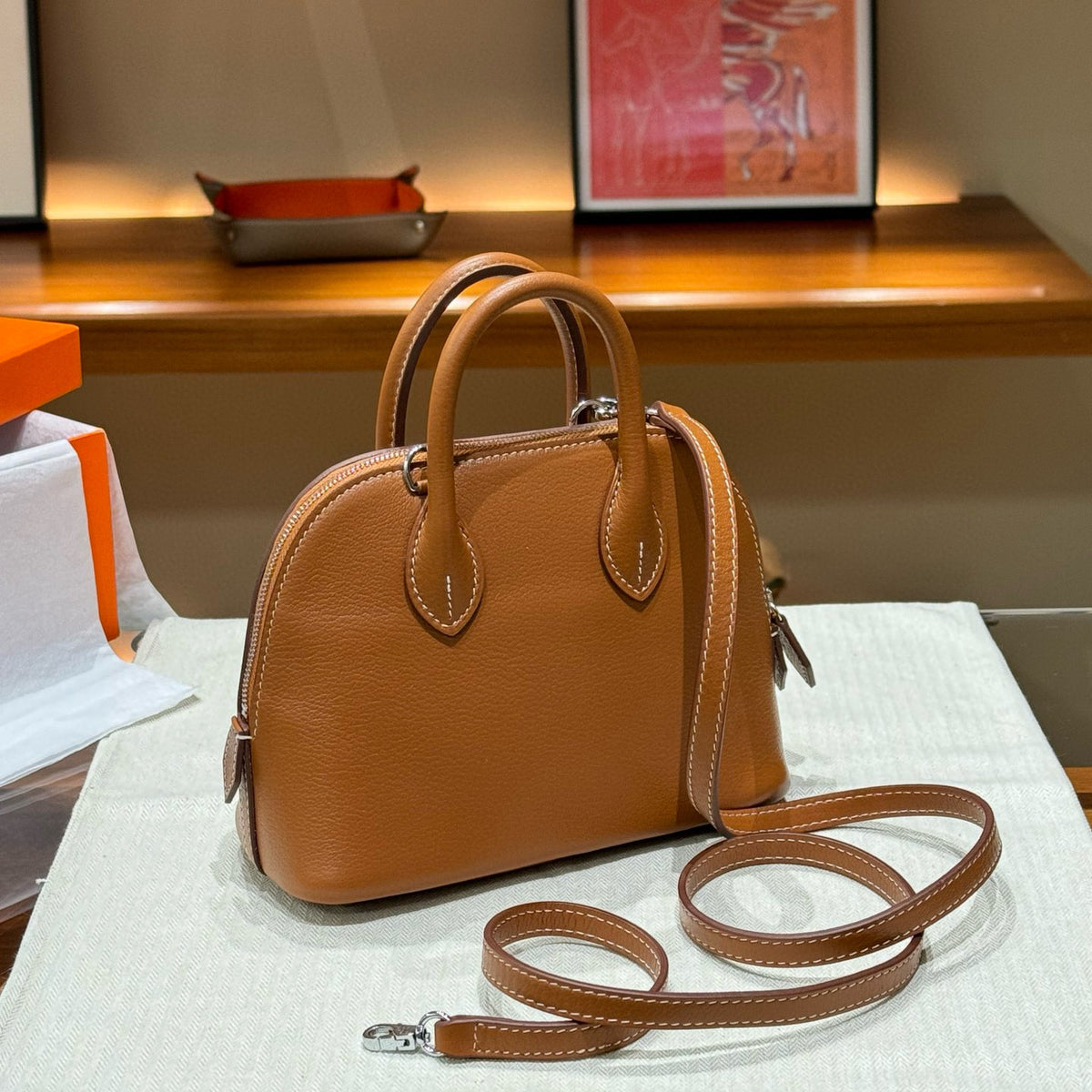 Mini Genuine Leather Goat Pattern Bowling Shell High-grade Bags