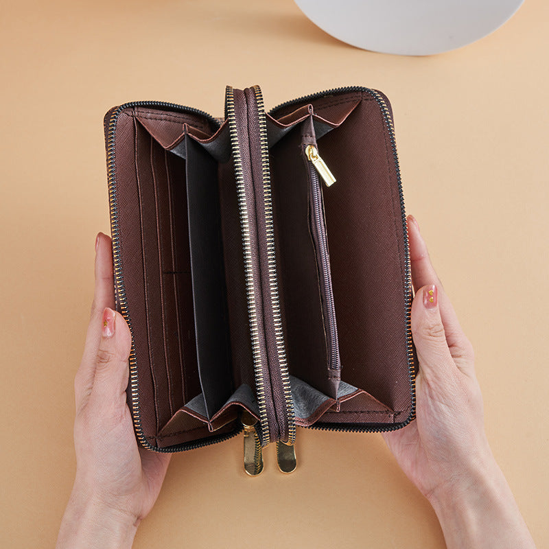Women's Printed Large Capacity Double Zipper Mobile Ladies Wallet