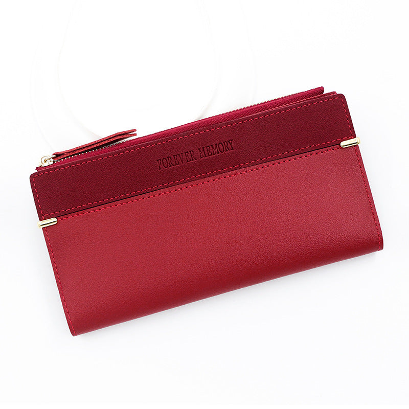 Women's Frosted Leather Patchwork Long Large Capacity Clutch Zipper Ladies Wallet