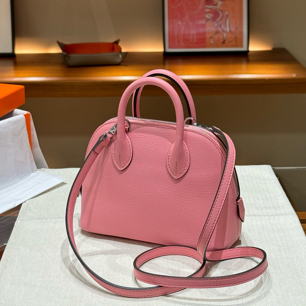 Mini Genuine Leather Goat Pattern Bowling Shell High-grade Bags