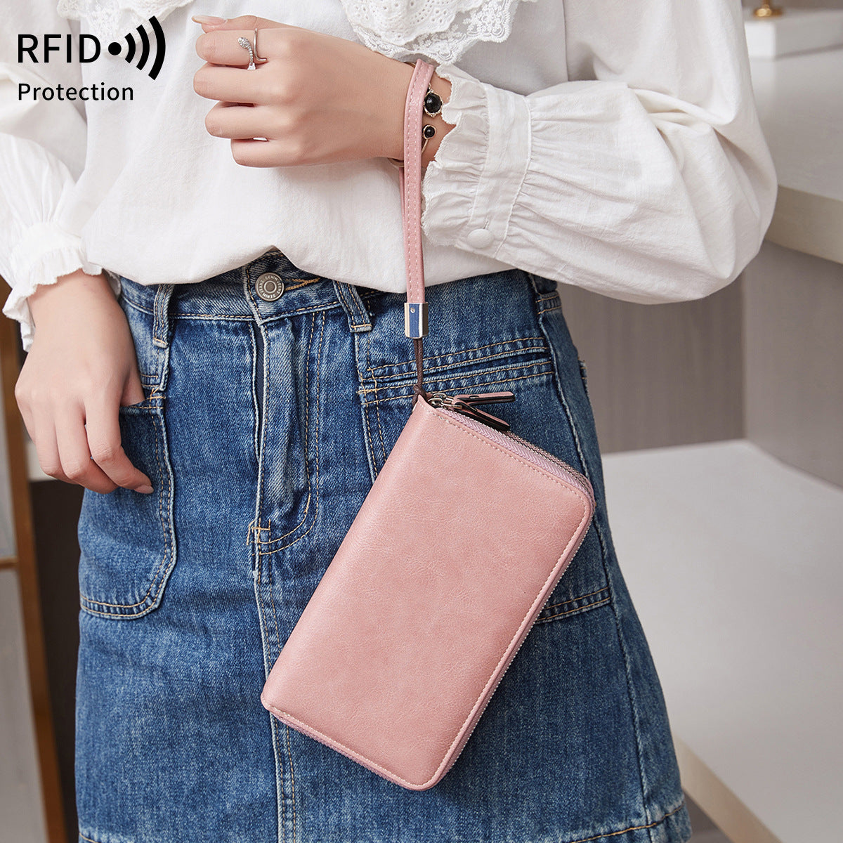 Double Layer Zipper Large Capacity Long Portable Card Holder