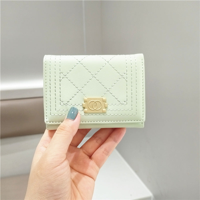 Simple Fashion Solid Color Rhombus Stitching Three Ladies Wallets