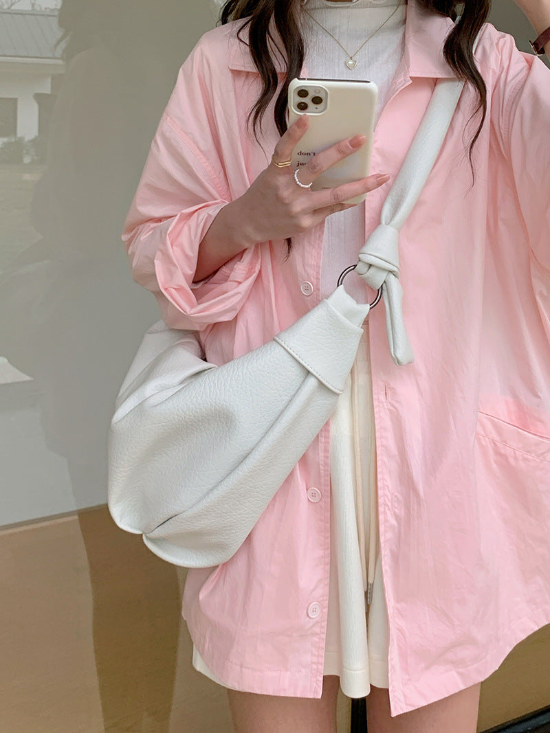 Korean Style Retro Soft Leather Pleated Dumpling Crossbody Bags