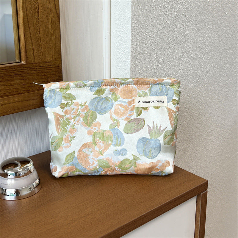 Elegant Artistic French Embossed Flower Simple Portable Mobile Walking Makeup Bag