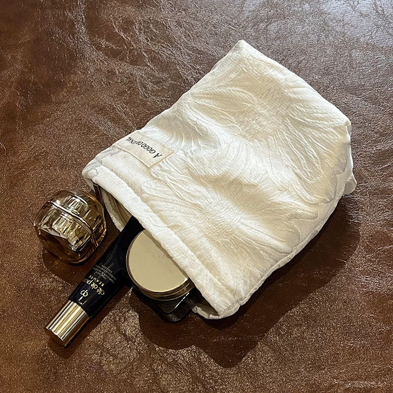 High-grade Pure White Lotus Texture Printing Large Makeup Bag