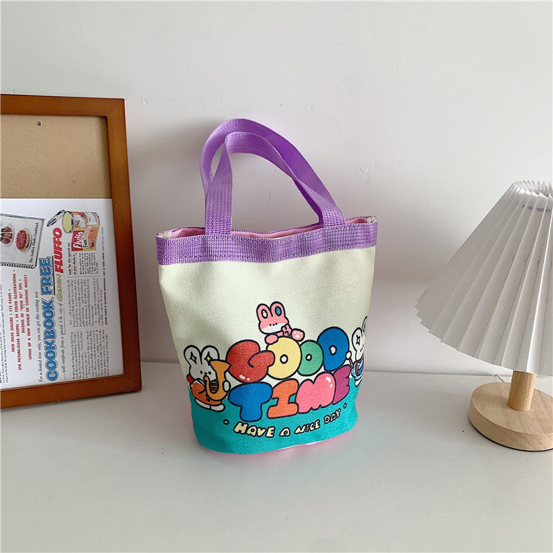 Cute Iti Printing Round Canvas Lunch Korean Style Handbags