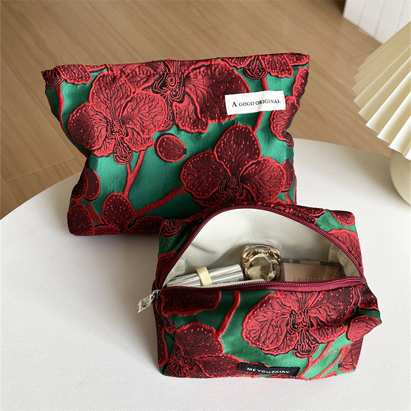 Retro Pomegranate Blossom Portable Skin Care Buggy Large Capacity Makeup Bag